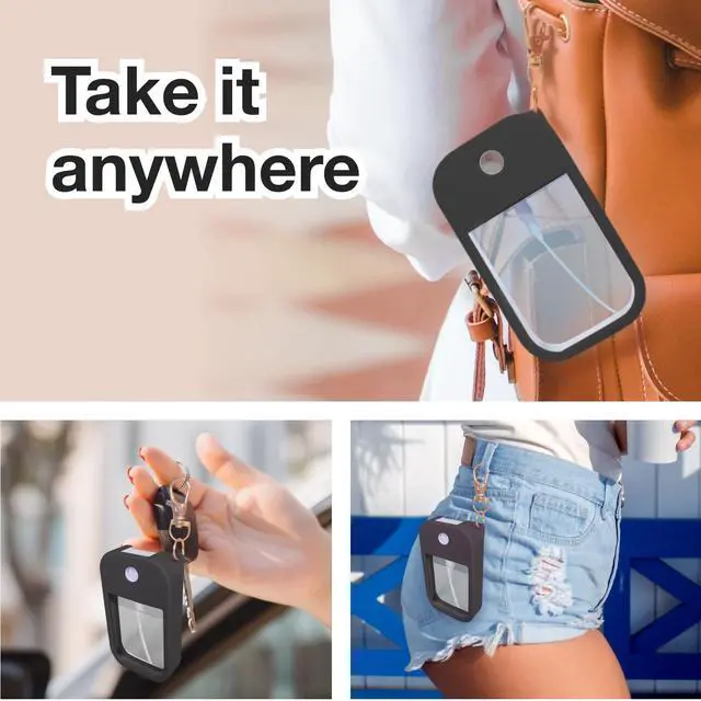 Alt view image 4 of 7 - 2 PCS Soft Silicone Case for Touchland Power Mist (1FL. OZ./30 mL), Protective and Stylish Case with Keychain Compatible with Touchland Hand Sanitizer Spray (White/Black)