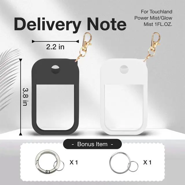 Alt view image 7 of 7 - 2 PCS Soft Silicone Case for Touchland Power Mist (1FL. OZ./30 mL), Protective and Stylish Case with Keychain Compatible with Touchland Hand Sanitizer Spray (White/Black)