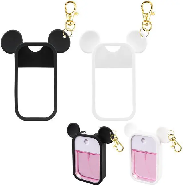 Main image of 2 Pack Silicone Case Compatible with Touchland Hand Sanitizer Spray 1 fl oz, Mouse Design Protective Case with Keychain, Hand Sanitizer Spray Accessory (Black+White)