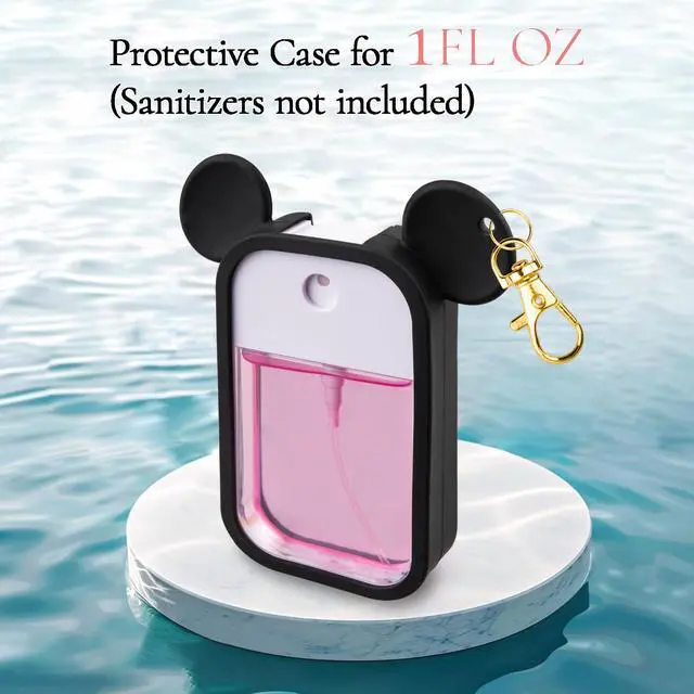 Alt view image 2 of 7 - 2 Pack Silicone Case Compatible with Touchland Hand Sanitizer Spray 1 fl oz, Mouse Design Protective Case with Keychain, Hand Sanitizer Spray Accessory (Black+White)