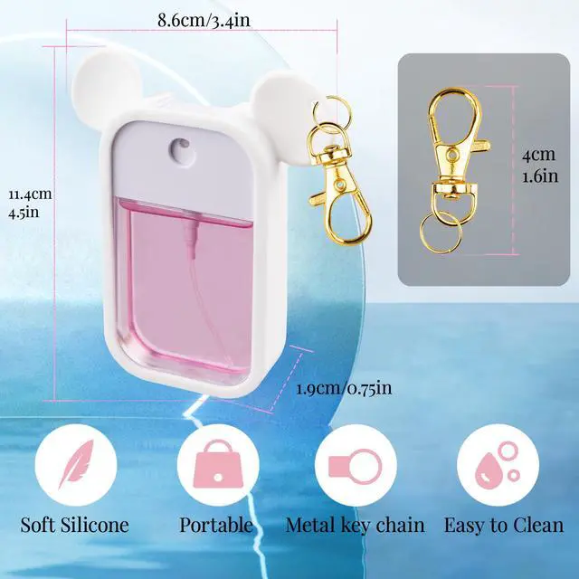 Alt view image 6 of 7 - 2 Pack Silicone Case Compatible with Touchland Hand Sanitizer Spray 1 fl oz, Mouse Design Protective Case with Keychain, Hand Sanitizer Spray Accessory (Black+White)