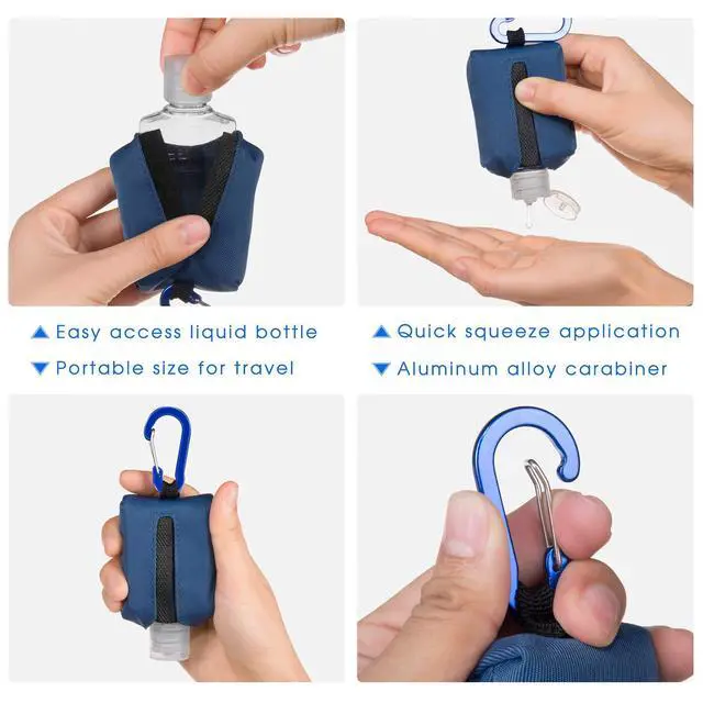 Alt view image 5 of 6 - Hand Sanitizer Bottle Case Holder, Travel Size Empty Bottle Refillable Containers for Soap, Lotion, and Liquids - 60ML/2 oz Flip Cap Reusable Bottles with Carabiner Carriers (Blue)