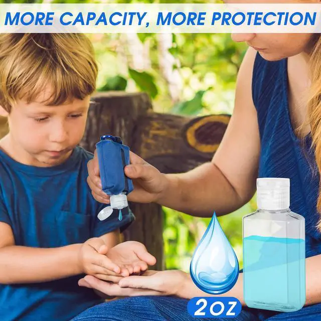 Alt view image 3 of 6 - Hand Sanitizer Bottle Case Holder, Travel Size Empty Bottle Refillable Containers for Soap, Lotion, and Liquids - 60ML/2 oz Flip Cap Reusable Bottles with Carabiner Carriers (Blue)
