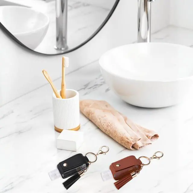 Alt view image 7 of 7 - 2 Pcs Hand Fluid Keychain, Portable Leather Hand Fluid Holder