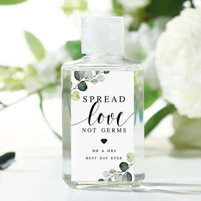 Main image of 72 Pcs Hand Sanitizer Labels Wedding Spread Love Not Germs Stickers Sage Greenery Eucalyptus Stickers Mr Mrs Thank You Gift for Guest Weeding Bridal Shower Engagement Bachelorette Party Favor