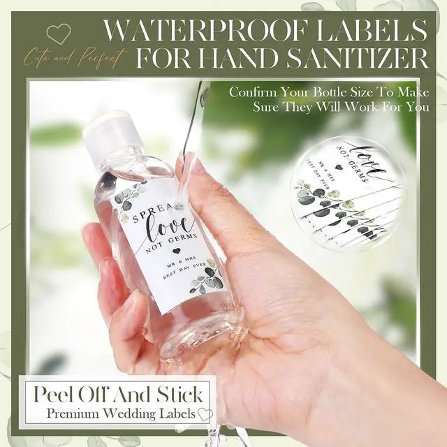 Alt view image 3 of 7 - 72 Pcs Hand Sanitizer Labels Wedding Spread Love Not Germs Stickers Sage Greenery Eucalyptus Stickers Mr Mrs Thank You Gift for Guest Weeding Bridal Shower Engagement Bachelorette Party Favor