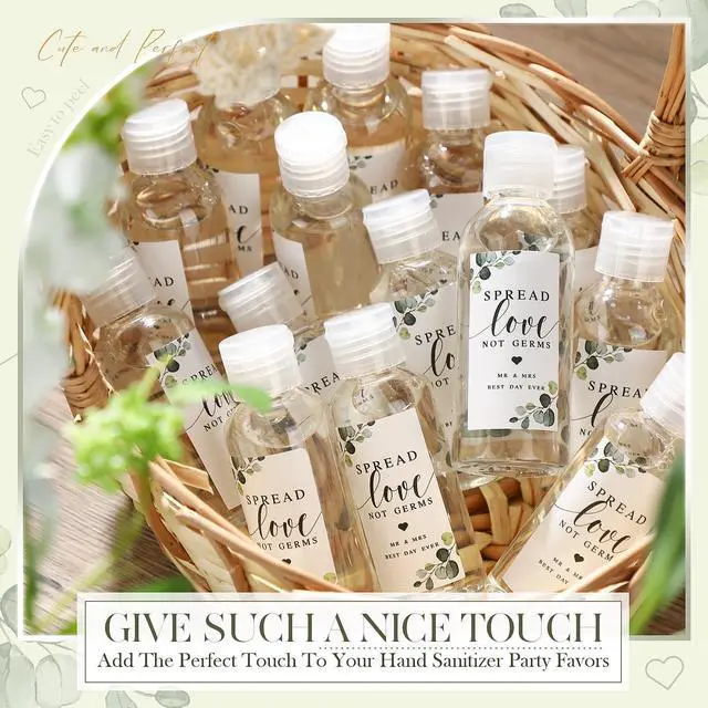 Alt view image 5 of 7 - 72 Pcs Hand Sanitizer Labels Wedding Spread Love Not Germs Stickers Sage Greenery Eucalyptus Stickers Mr Mrs Thank You Gift for Guest Weeding Bridal Shower Engagement Bachelorette Party Favor
