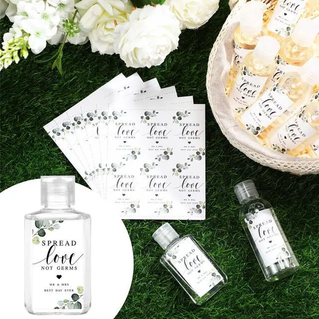 Alt view image 7 of 7 - 72 Pcs Hand Sanitizer Labels Wedding Spread Love Not Germs Stickers Sage Greenery Eucalyptus Stickers Mr Mrs Thank You Gift for Guest Weeding Bridal Shower Engagement Bachelorette Party Favor