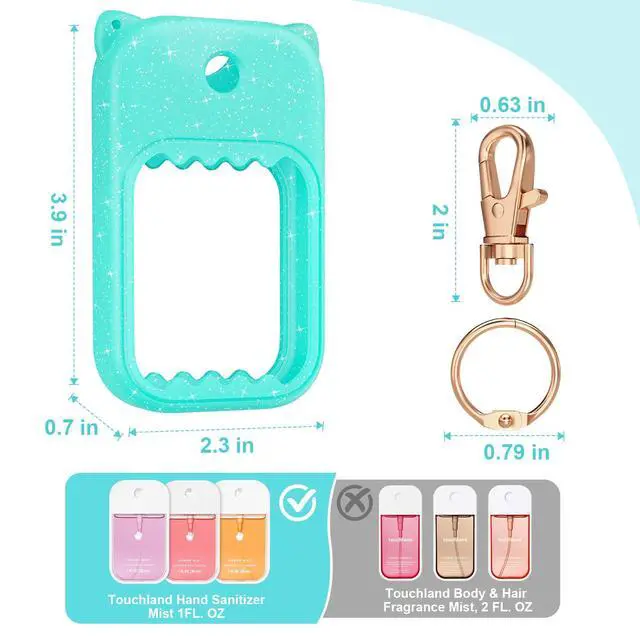 Alt view image 4 of 7 - Hand Sanitizer Spray Case for Touchland Silicone Touchland Case Keychain Cute Hand Sanitizer Holder Compatible with Touch land Power Mist Gentle/Glow Mist, Glitter Blue