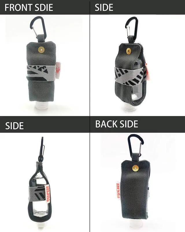 Alt view image 5 of 7 - Travel Size Hand Sanitizer Holder,Bottle Case and Carabiner Carrier bag-Portable Mini Waist Bag for Liquids Clip On Belt Loop,Backpack and Purse-Includes Empty 60ml/ 2 oz Reusable Bottle (Gray)