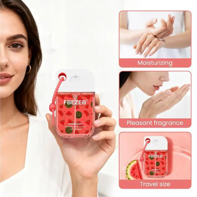 Alt view image 4 of 6 - Power Mist Hydrating Hand Sanitizer with Cute Keychain, Portable Power Sanitizer Hydrating Spray for Hand, Mini Pocket Sprayer Sanitizer for Women Teen Girl Gift (Watermelon)