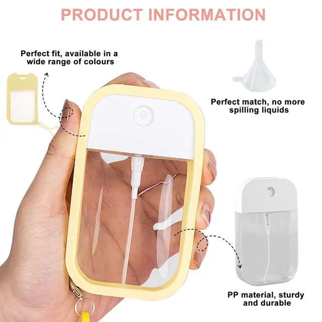 Alt view image 4 of 7 - Refillable Hand Sanitizer Spray Bottle Keychain - 1oz / 50ml Leakproof Empty Spray Bottle with Silicone Case, Funnel & Clip,Portable Mini Travel Sanitizer Holder for Purse, Pocket, Gym Bag