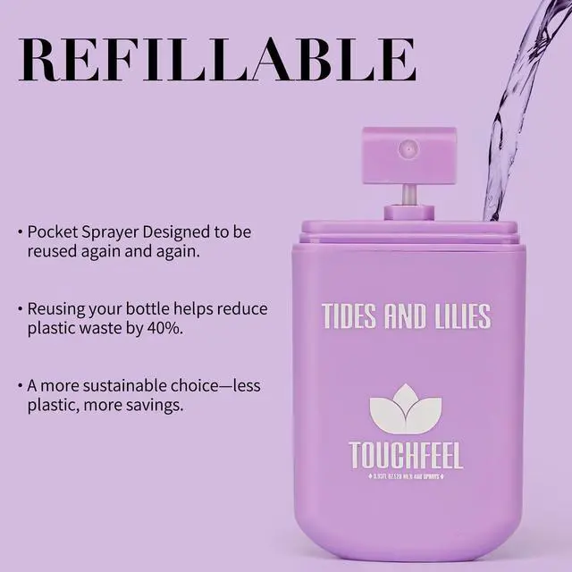 Alt view image 5 of 7 - Power Mist Hand Sanitizer Spray, Scented Hydrating Hand Sanitizers Travel Size Refillable, Pocket Portable 1-Pack (Tides and Lilies) 0.93Fl Oz 460-Sprays Each