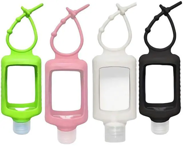 Main image of 4 Pack Leak Proof Travel Bottles 60ml(2oz) with Silicone Sleeves & Keychain | Refillable Squeeze Containers for Toiletries, Hand Sanitizer | BPA Free PETG (Red, White, Black, Green)