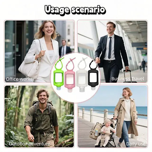 Alt view image 4 of 7 - 4 Pack Leak Proof Travel Bottles 60ml(2oz) with Silicone Sleeves & Keychain | Refillable Squeeze Containers for Toiletries, Hand Sanitizer | BPA Free PETG (Red, White, Black, Green)
