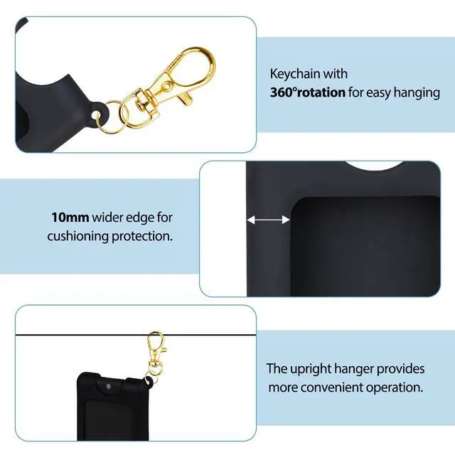 Alt view image 5 of 7 - Silicone Case Compatible with Noshinku Pocket Hand Sanitizer, Protective Case with Keychain for Refillable Travel Size, Hand Sanitizer Spray Accessory (Black)