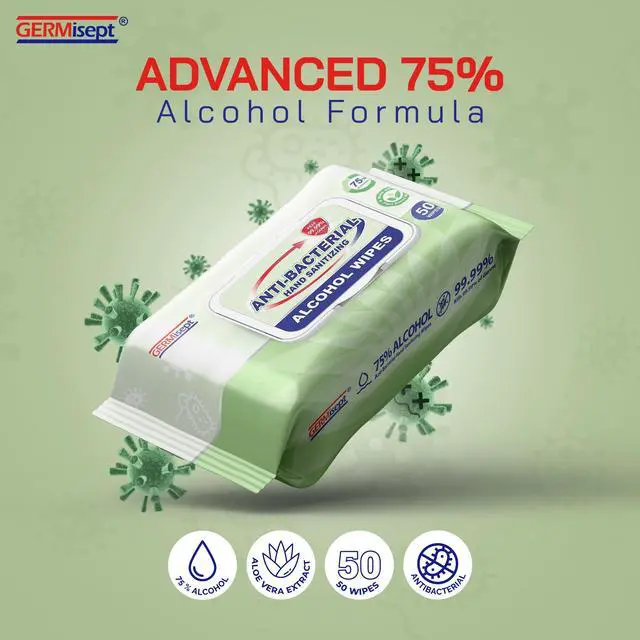 Alt view image 2 of 7 - Advanced 75% Alcohol Antiseptic Hand Sanitizer Multipurpose Wipes (50 Count x 1 Pack = 50 Wipes)