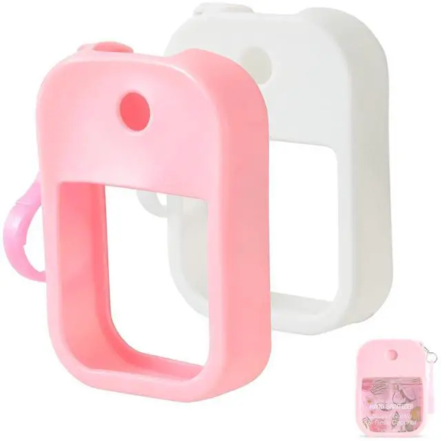 Main image of 2 Pack Silicone Case Compatible with Wish Hand Sanitizer Spray, Hand Sanitizer Case Holder, Soft Silicone Protective Cases with Keychain, Protect Spray from Drops and Scratches (White and Pink)