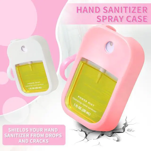Alt view image 4 of 7 - 2 Pack Silicone Case Compatible with Wish Hand Sanitizer Spray, Hand Sanitizer Case Holder, Soft Silicone Protective Cases with Keychain, Protect Spray from Drops and Scratches (White and Pink)