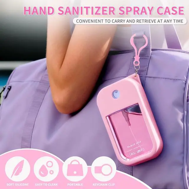 Alt view image 2 of 7 - 2 Pack Silicone Case Compatible with Wish Hand Sanitizer Spray, Hand Sanitizer Case Holder, Soft Silicone Protective Cases with Keychain, Protect Spray from Drops and Scratches (White and Pink)