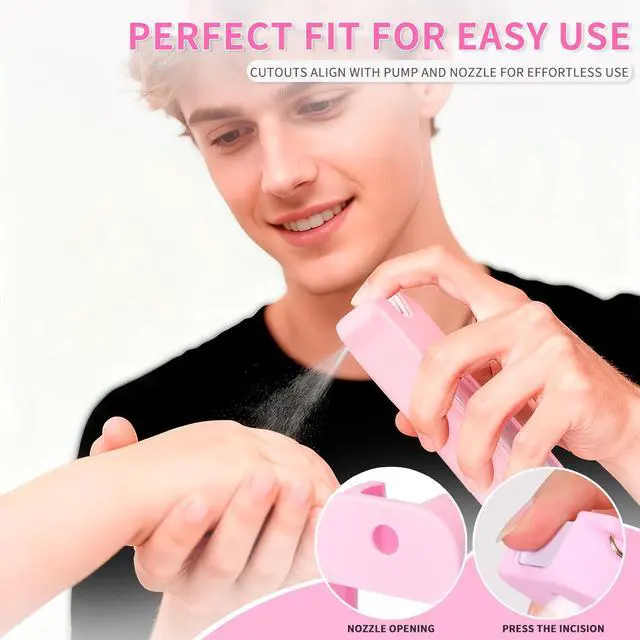 Alt view image 5 of 7 - 2 Pack Silicone Case Compatible with Wish Hand Sanitizer Spray, Hand Sanitizer Case Holder, Soft Silicone Protective Cases with Keychain, Protect Spray from Drops and Scratches (White and Pink)