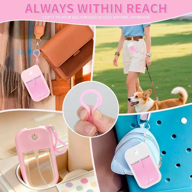 Alt view image 7 of 7 - 2 Pack Silicone Case Compatible with Wish Hand Sanitizer Spray, Hand Sanitizer Case Holder, Soft Silicone Protective Cases with Keychain, Protect Spray from Drops and Scratches (White and Pink)