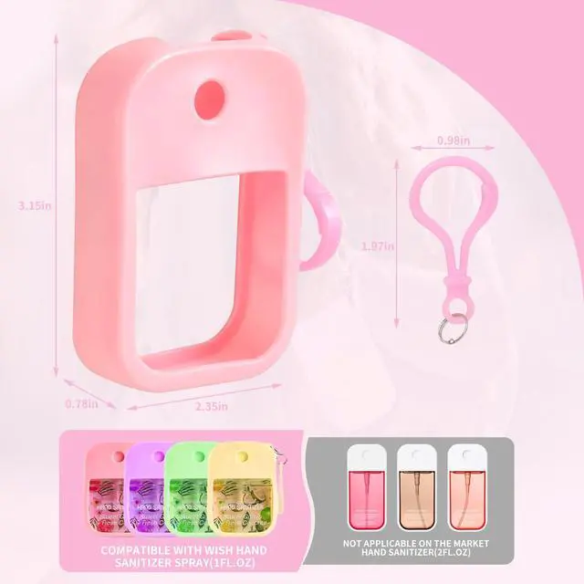 Alt view image 6 of 7 - 2 Pack Silicone Case Compatible with Wish Hand Sanitizer Spray, Hand Sanitizer Case Holder, Soft Silicone Protective Cases with Keychain, Protect Spray from Drops and Scratches (White and Pink)