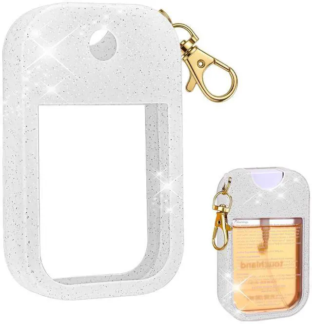 Main image of Hand Sanitizer Spray Glitter Case Compatible with Touchland, Silicone Hand Sanitizer Case Holder with Keychain for Touch Land Mist 1FL. OZ (Glitter Sequin White)
