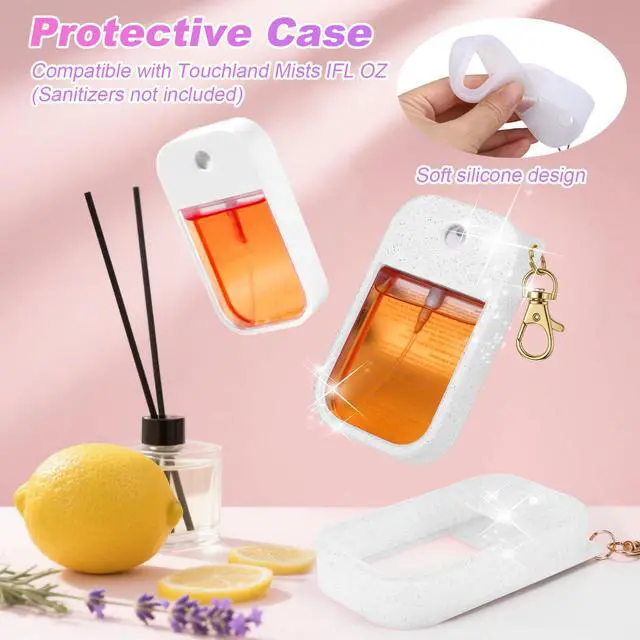 Alt view image 4 of 7 - Hand Sanitizer Spray Glitter Case Compatible with Touchland, Silicone Hand Sanitizer Case Holder with Keychain for Touch Land Mist 1FL. OZ (Glitter Sequin White)