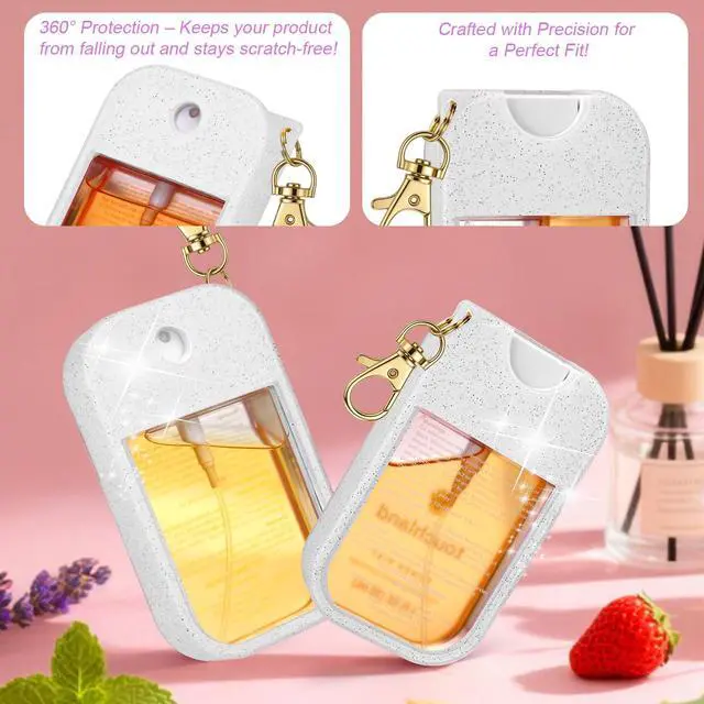 Alt view image 5 of 7 - Hand Sanitizer Spray Glitter Case Compatible with Touchland, Silicone Hand Sanitizer Case Holder with Keychain for Touch Land Mist 1FL. OZ (Glitter Sequin White)