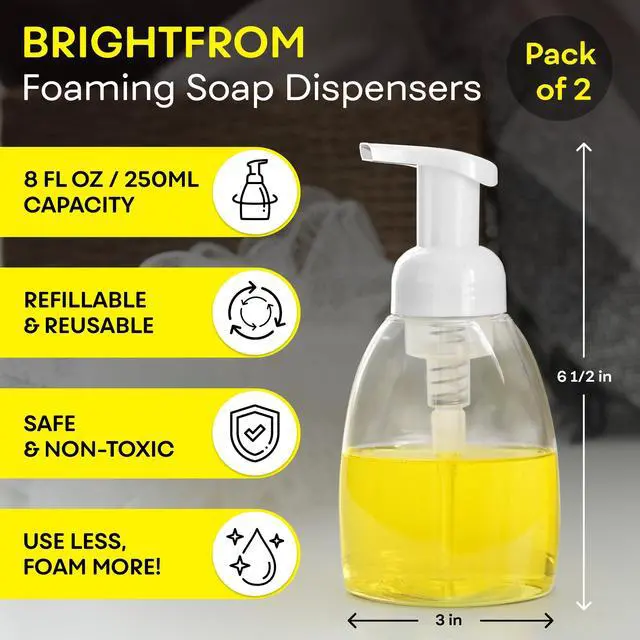 Alt view image 2 of 7 - Foaming Soap Dispenser Pump Bottles, BPA Free Empty Refillable Plastic Container for Liquid Soap - Kitchen, Bathroom, Commercial - 8oz (250ml) Pack of 2 Clear
