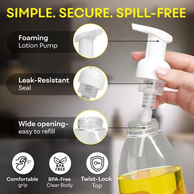 Alt view image 4 of 7 - Foaming Soap Dispenser Pump Bottles, BPA Free Empty Refillable Plastic Container for Liquid Soap - Kitchen, Bathroom, Commercial - 8oz (250ml) Pack of 2 Clear