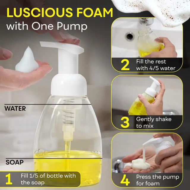 Alt view image 3 of 7 - Foaming Soap Dispenser Pump Bottles, BPA Free Empty Refillable Plastic Container for Liquid Soap - Kitchen, Bathroom, Commercial - 8oz (250ml) Pack of 2 Clear