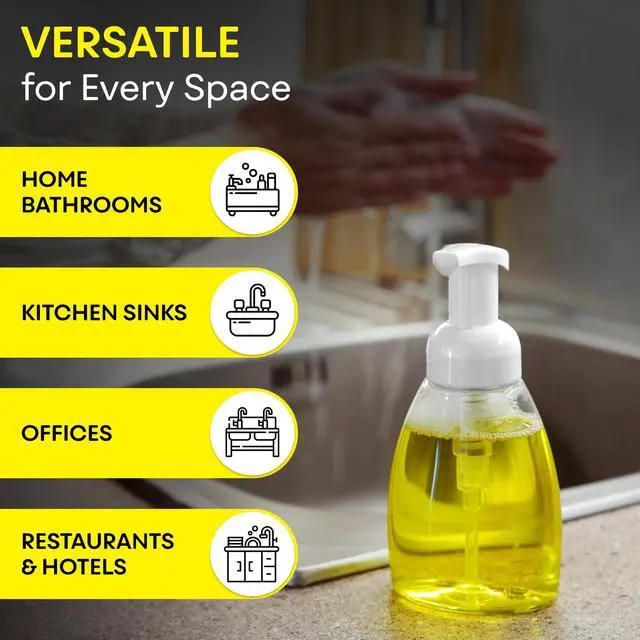 Alt view image 6 of 7 - Foaming Soap Dispenser Pump Bottles, BPA Free Empty Refillable Plastic Container for Liquid Soap - Kitchen, Bathroom, Commercial - 8oz (250ml) Pack of 2 Clear