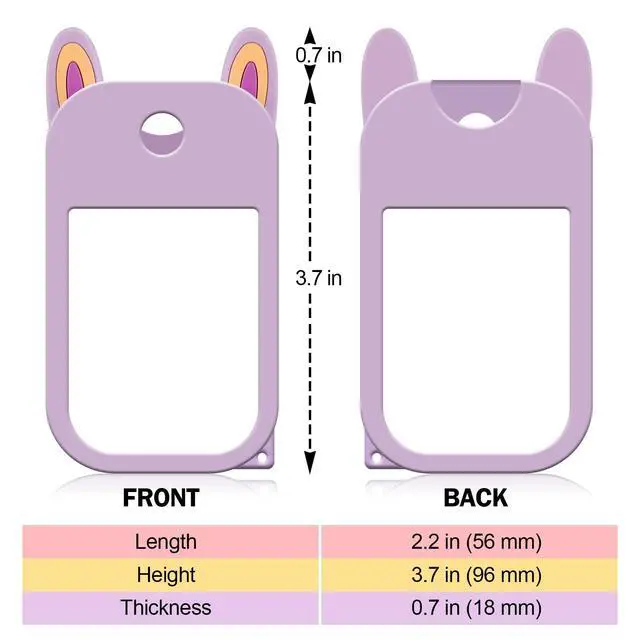 Alt view image 2 of 7 - 2 Pack Cute Hand Sanitizer Holder Keychain, Compatible with Touchland Hand Sanitizer Spray (1oz/30ml), Travel Size Silicone Case with Key Ring, Portable for Backpack Purse Bag, Purple & Pink