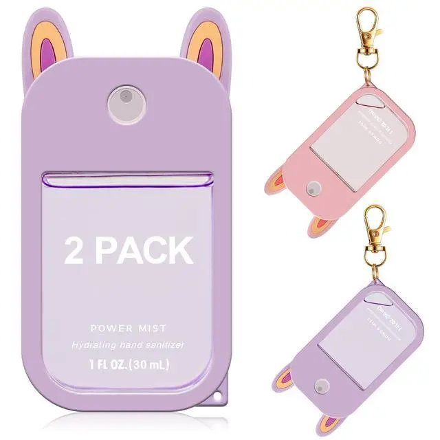 Main image of 2 Pack Cute Hand Sanitizer Holder Keychain, Compatible with Touchland Hand Sanitizer Spray (1oz/30ml), Travel Size Silicone Case with Key Ring, Portable for Backpack Purse Bag, Purple & Pink