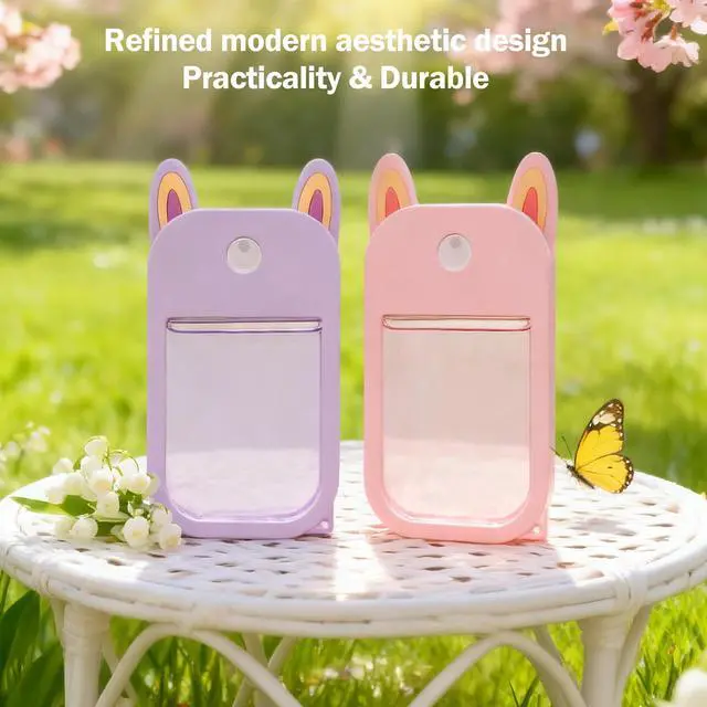 Alt view image 7 of 7 - 2 Pack Cute Hand Sanitizer Holder Keychain, Compatible with Touchland Hand Sanitizer Spray (1oz/30ml), Travel Size Silicone Case with Key Ring, Portable for Backpack Purse Bag, Purple & Pink