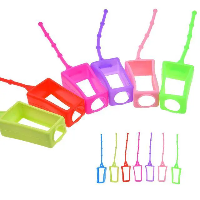 Alt view image 3 of 6 - 7x Silicone Hand Sanitizer Protective Cases (empty) - Soft Smooth Holders for 30ML Bottles - Comes with Soft Adjustable Loops for Backpacks, Keychains - Use for Travel, Home