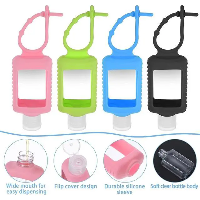Alt view image 2 of 6 - 4 Pack Travel Bottles, Hand Sanitizer Holder Empty Travel Size 2oz/60ml Leakproof Refillable Containers Portable Keychain Bottles with Detachable Silicone Case
