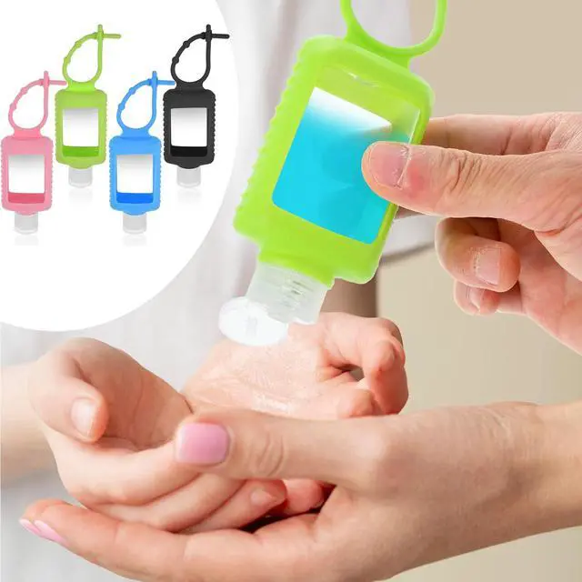 Alt view image 4 of 6 - 4 Pack Travel Bottles, Hand Sanitizer Holder Empty Travel Size 2oz/60ml Leakproof Refillable Containers Portable Keychain Bottles with Detachable Silicone Case