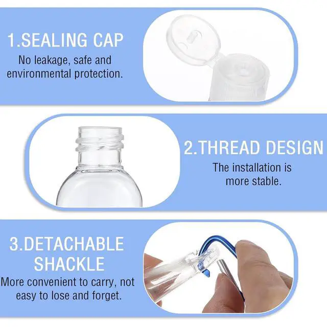 Alt view image 3 of 6 - 5 Pcs Refillable Travel Bottles Hand Sanitizer Travel Size Holder with Keychain Portable Empty Plastic Bottles Leakproof Squeeze Containers with Clip for Home Office Outdoor