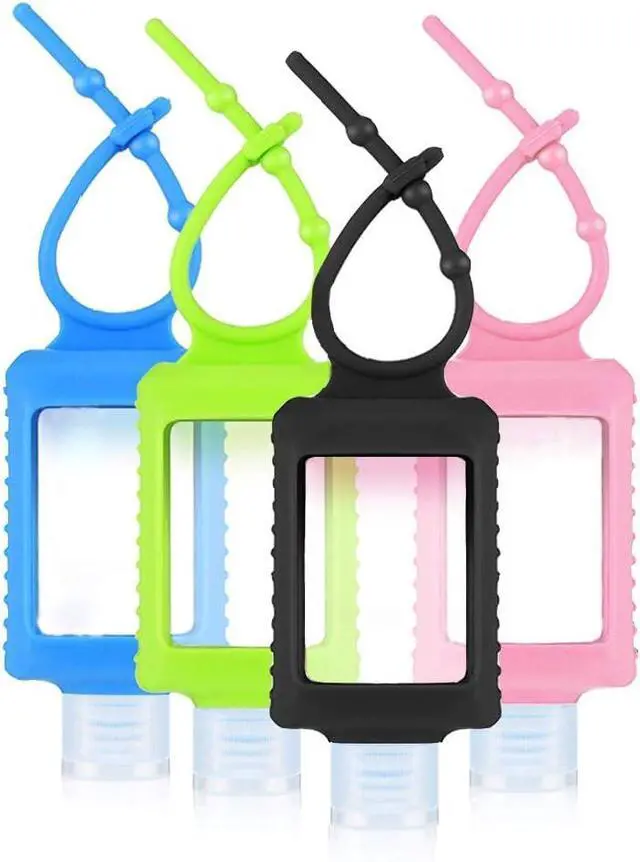 Alt view image 4 of 7 - 4 Pack Travel Size Plastic Clear Bottles w/Silicone Sleeve Refillable Empty Squeeze Containers Leakproof Flip Cap Keychain Bottles Hand Sanitizer Holder for Backpack Travel Outdoor (60ml/2oz)