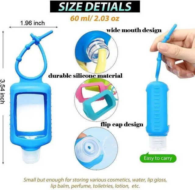 Alt view image 3 of 7 - 4 Pack Travel Size Plastic Clear Bottles w/Silicone Sleeve Refillable Empty Squeeze Containers Leakproof Flip Cap Keychain Bottles Hand Sanitizer Holder for Backpack Travel Outdoor (60ml/2oz)