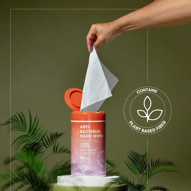 Alt view image 6 of 7 - Antibacterial Hand Wipes Sweet Strawberry Scented | Antibacterial Wipes with Aloe and Vitamin E | 5"x7" Wet Wipes Canister | No Parabens, Sulfates or Phthalates, Kills 99% of Germs, 50 Ct