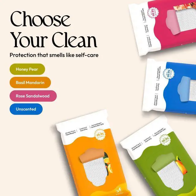 Alt view image 6 of 6 - Hand Sanitizer Wipes 4 Bags (15 Sheets)- Variety Pack - Pull-Pack Wet Wipe - pH Balanced, Biodegradable On The Go Hand Sanitizing Wipes - Hypoallergenic, Plant-Based Travel Wipe