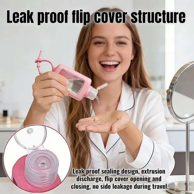 Alt view image 3 of 7 - 4-Pack Travel Refillable Leak Proof Squeeze Bottles with Silicone Sleeve & Keychain - 2oz/60ml Clear PETG Plastic Toiletry Containers for Hand Sanitizer, Lotion, Shampoo, Outdoor Essentials