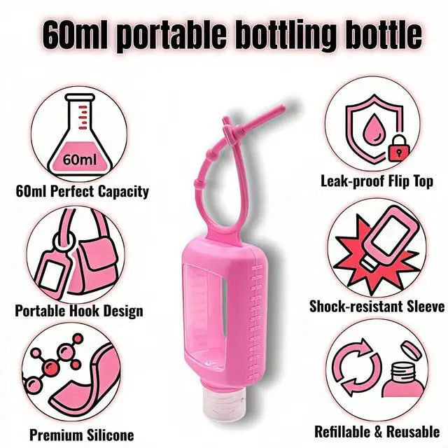 Alt view image 6 of 7 - 4-Pack Travel Refillable Leak Proof Squeeze Bottles with Silicone Sleeve & Keychain - 2oz/60ml Clear PETG Plastic Toiletry Containers for Hand Sanitizer, Lotion, Shampoo, Outdoor Essentials