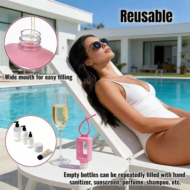 Alt view image 5 of 7 - 4-Pack Travel Refillable Leak Proof Squeeze Bottles with Silicone Sleeve & Keychain - 2oz/60ml Clear PETG Plastic Toiletry Containers for Hand Sanitizer, Lotion, Shampoo, Outdoor Essentials