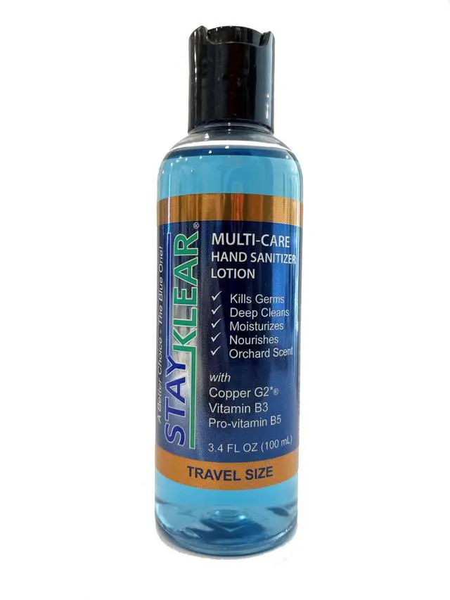 Main image of New Multi-Care Hand Sanitizer Lotion (3.4 Fl Oz) Travel Size with Copper G2(R), Vitamin B3, and Pro-Vitamin B5; Orchard Scent