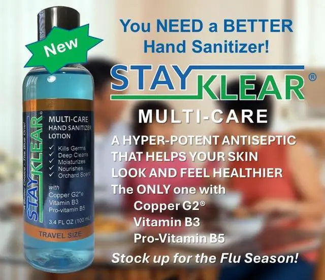 Alt view image 6 of 6 - New Multi-Care Hand Sanitizer Lotion (3.4 Fl Oz) Travel Size with Copper G2(R), Vitamin B3, and Pro-Vitamin B5; Orchard Scent